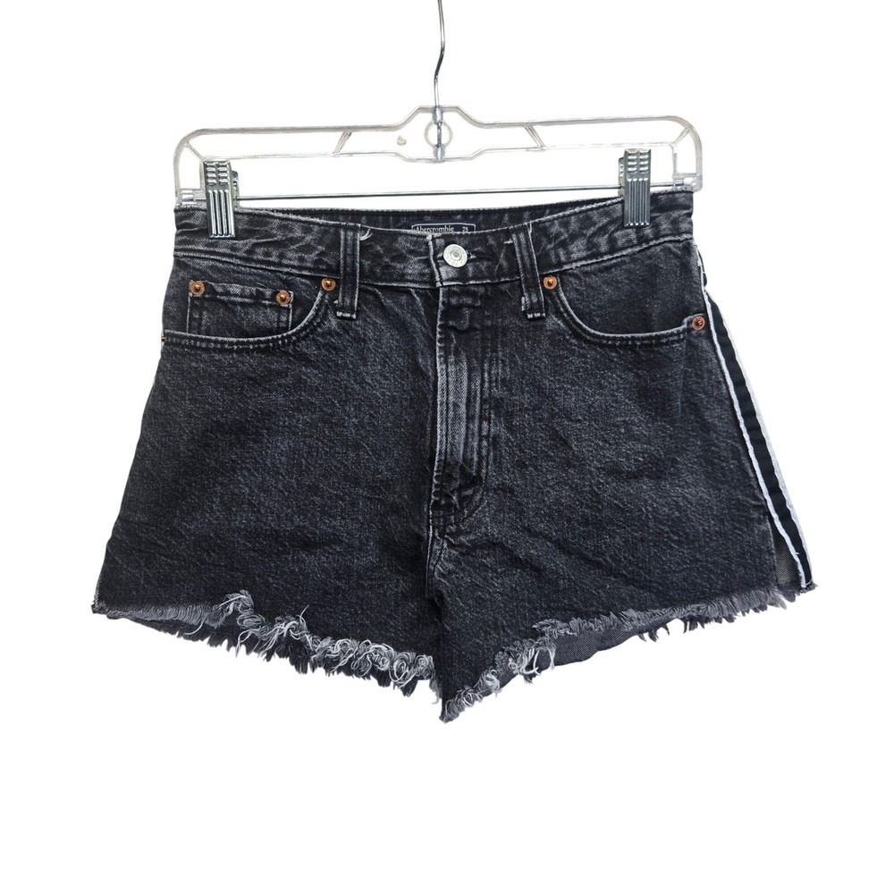 Abercrombie & Fitch Annie High Rise Shorts Black Acid Wash Side Stripe Size 25 0